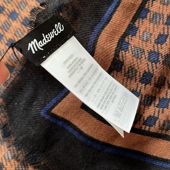 🐑Cashmere/Modal SOFT Thin Oversized Brown/Navy/Black Houndstooth Madewell Scarf - Picture 7 of 17